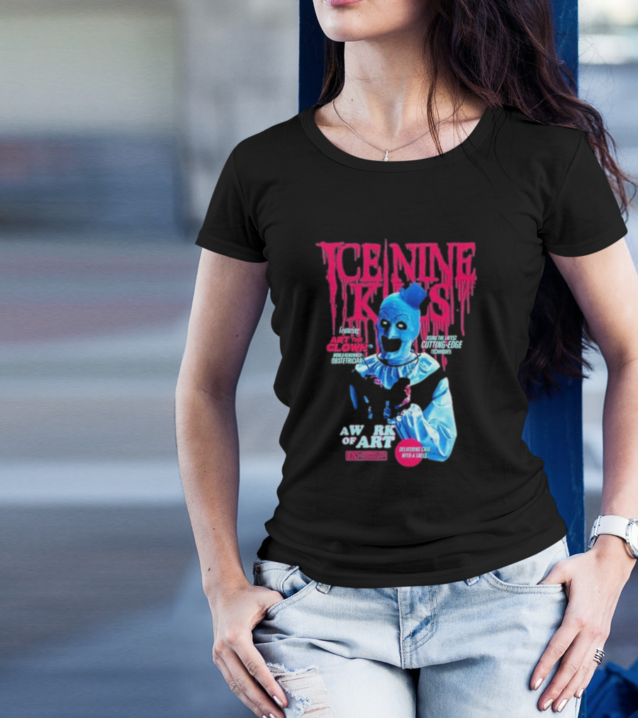 Rock Abilia Ice Nine Kills Black Featuring Art The Clown Cutting Edge Delivering Cake With A Smile T-Shirt