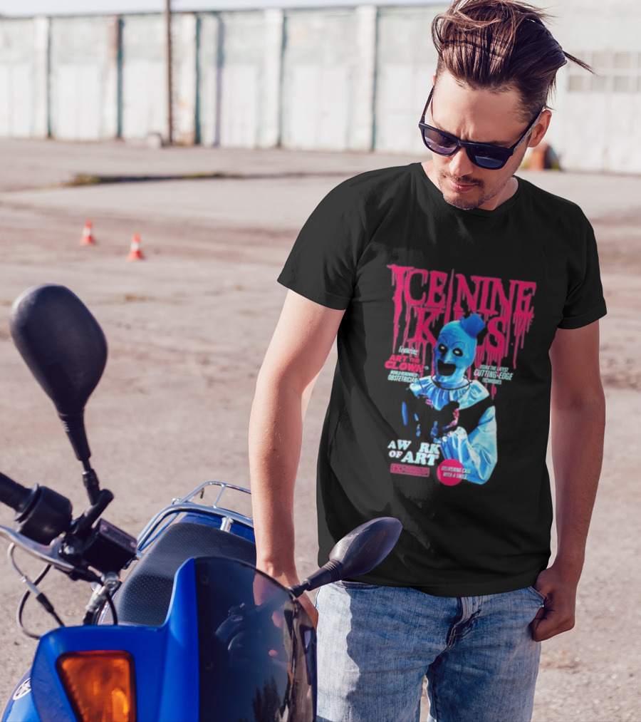 Rock Abilia Ice Nine Kills Black Featuring Art The Clown Cutting Edge Delivering Cake With A Smile T-Shirt