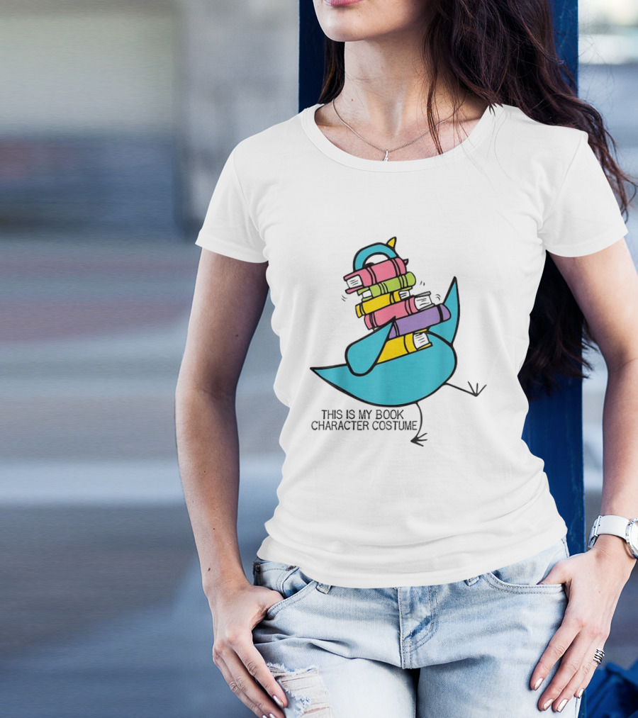 This Is My Book Character Costume Pigeon Holding Stack Of Books T-Shirt
