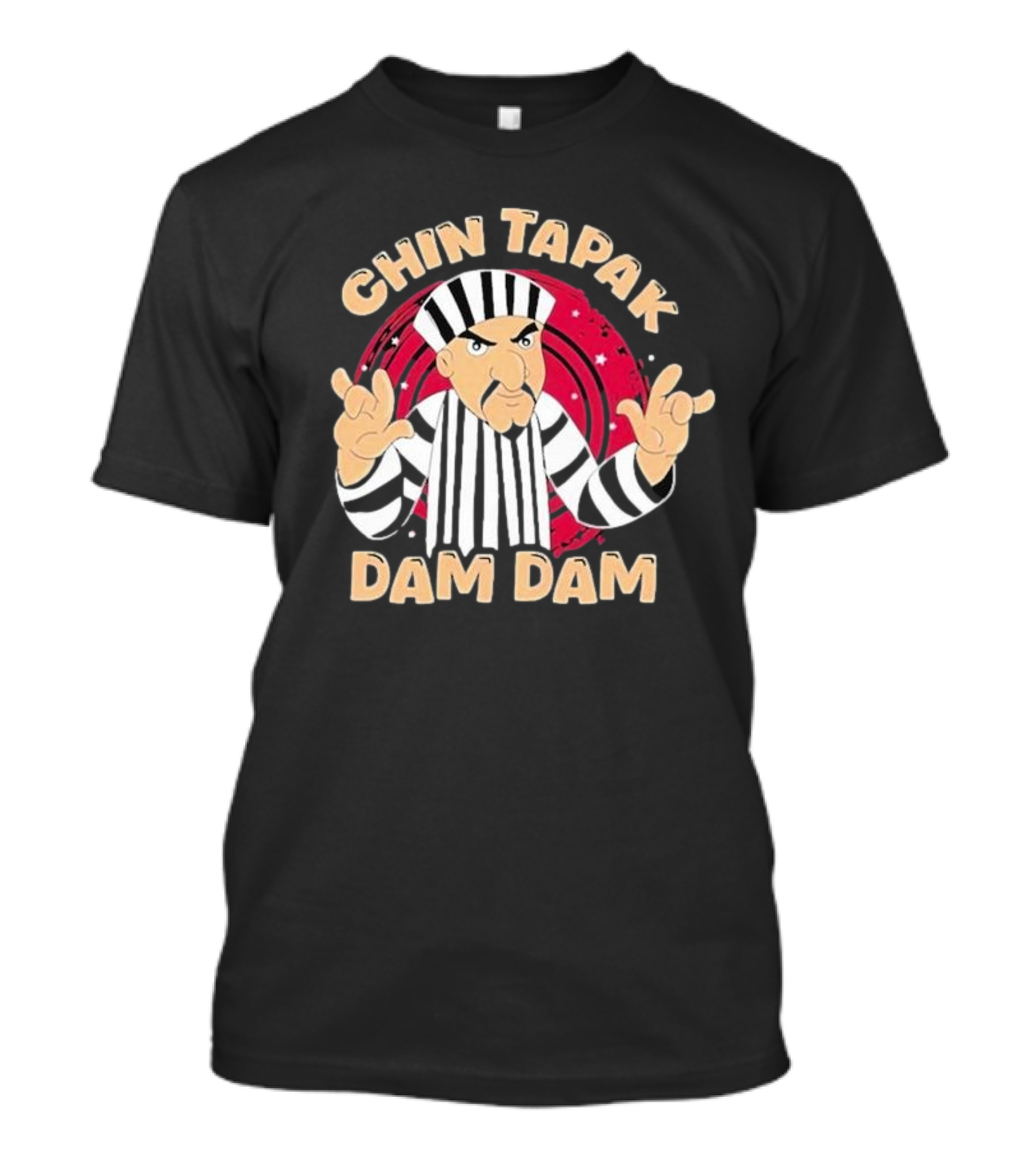 Chin Tapak Dam Dam Cartoon Villain With Stripes And Stars T-Shirt