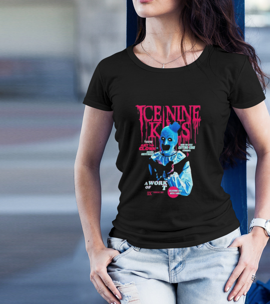 Ice Nine Kills Featuring Art The Clown Cutting Edge A Work Of T IX Delivering Cake With A Smile T-Shirt
