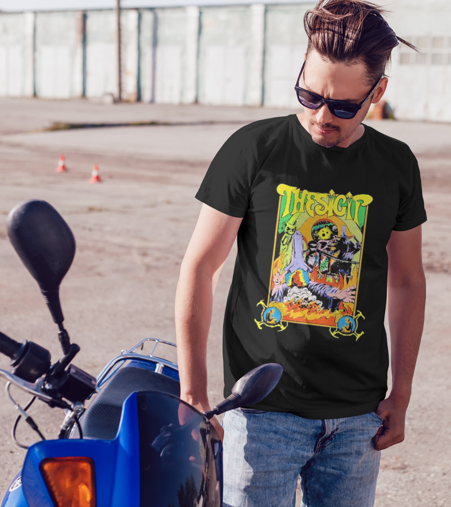 THESIGIT Psychedelic Skeletons Fire Scene Retro T-Shirt