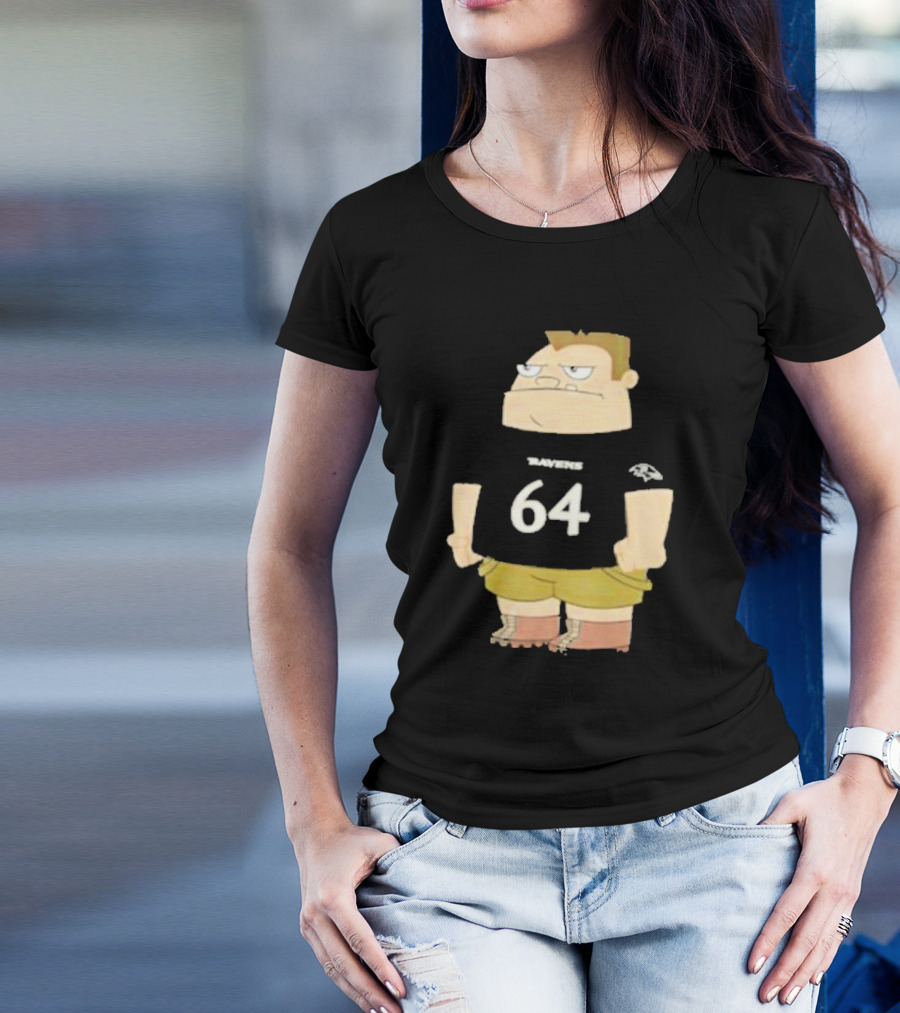 Ravens 64 Cartoon Character Tyler Linderbaum Only Fears God Texas Fears Oklahoma T-Shirt