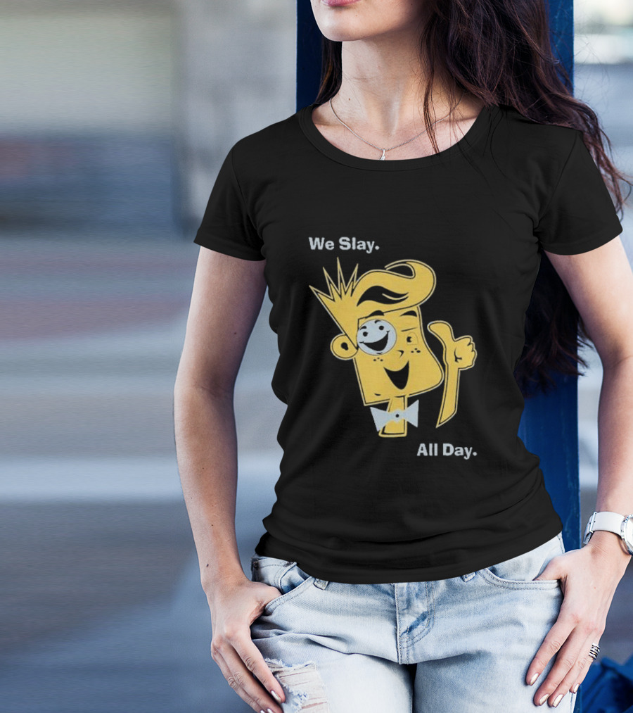 We Slay All Day Fgteev Shiny Yellow Character With Smile And Bow Tie T-Shirt