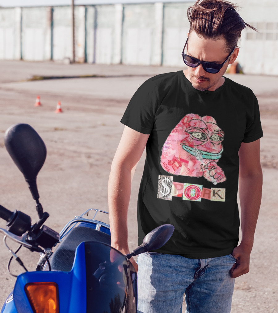 Pauly Spork Frog With Collage Pattern And Iconic Symbolism T-Shirt