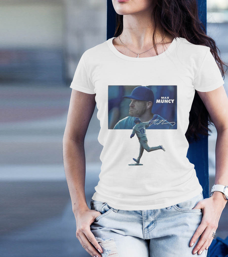 Max Muncy Baseball Figurine And Signature Photo T-Shirt