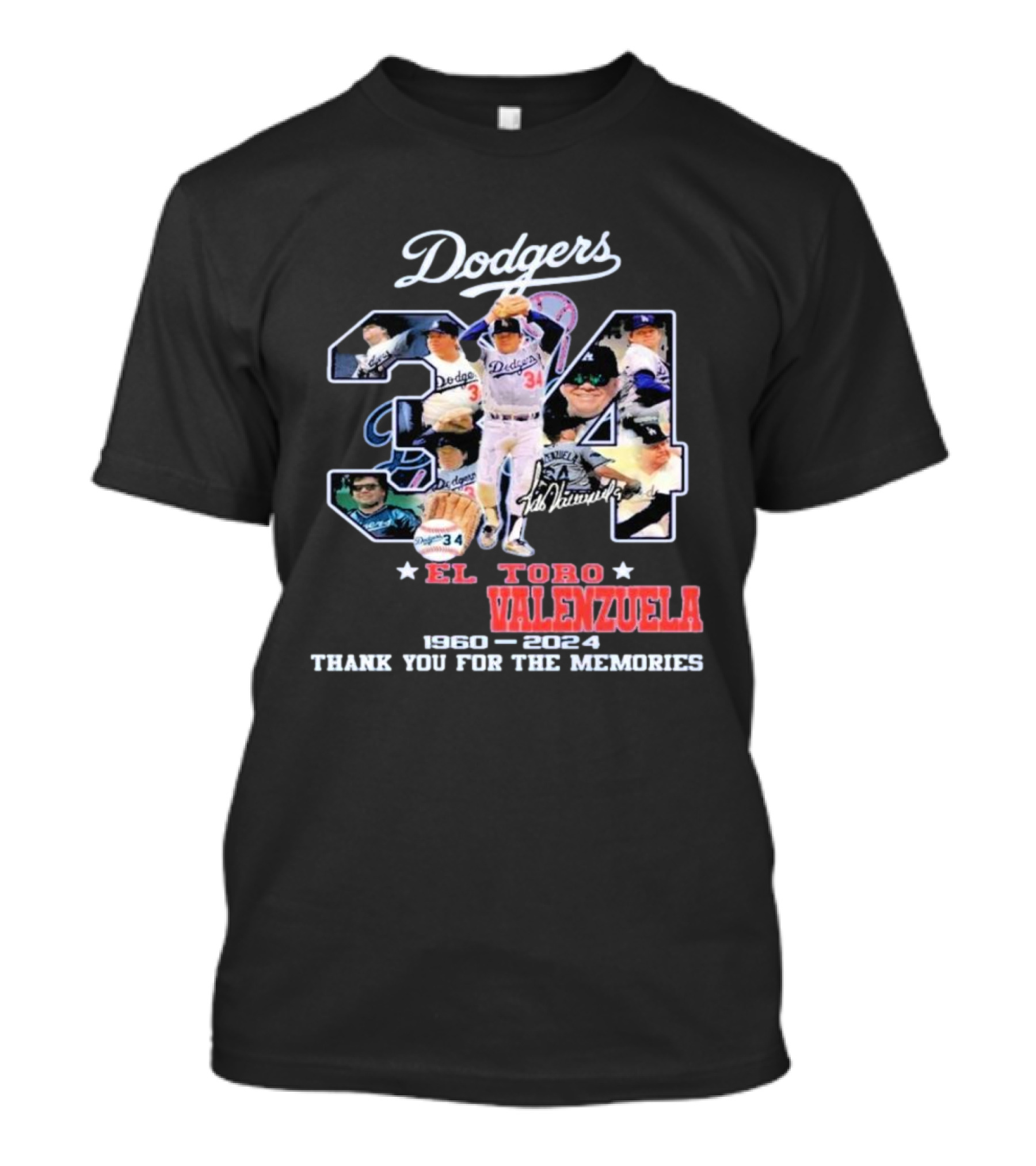 Dodgers 34 El Toro Valenzuela 1960-2024 Thank You For The Memories T-Shirt