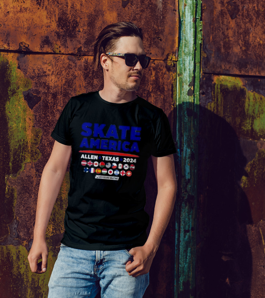 Skate America 2024 Allen Texas US Figure Skating International Flags Display T-Shirt