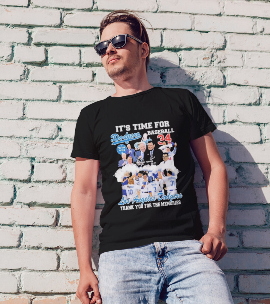 IT'S TIME FOR BASEBALL LOS ANGELES DODGERS VIN SCULLY FERNANDO VALENZUELA 34 THANK YOU FOR THE MEMORIES T-Shirt