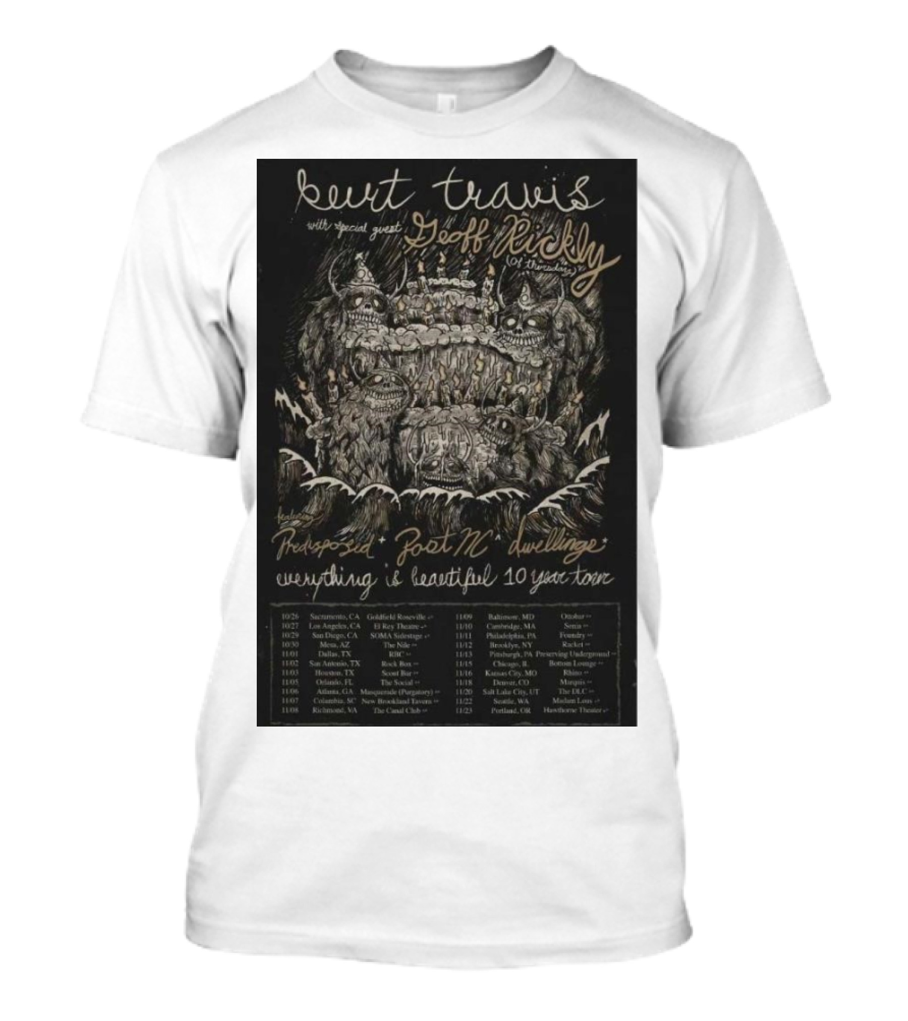 Kurt Travis Geoff Rickly 10 Year Tour Poster With Kayak Deck Special Guest T-Shirt