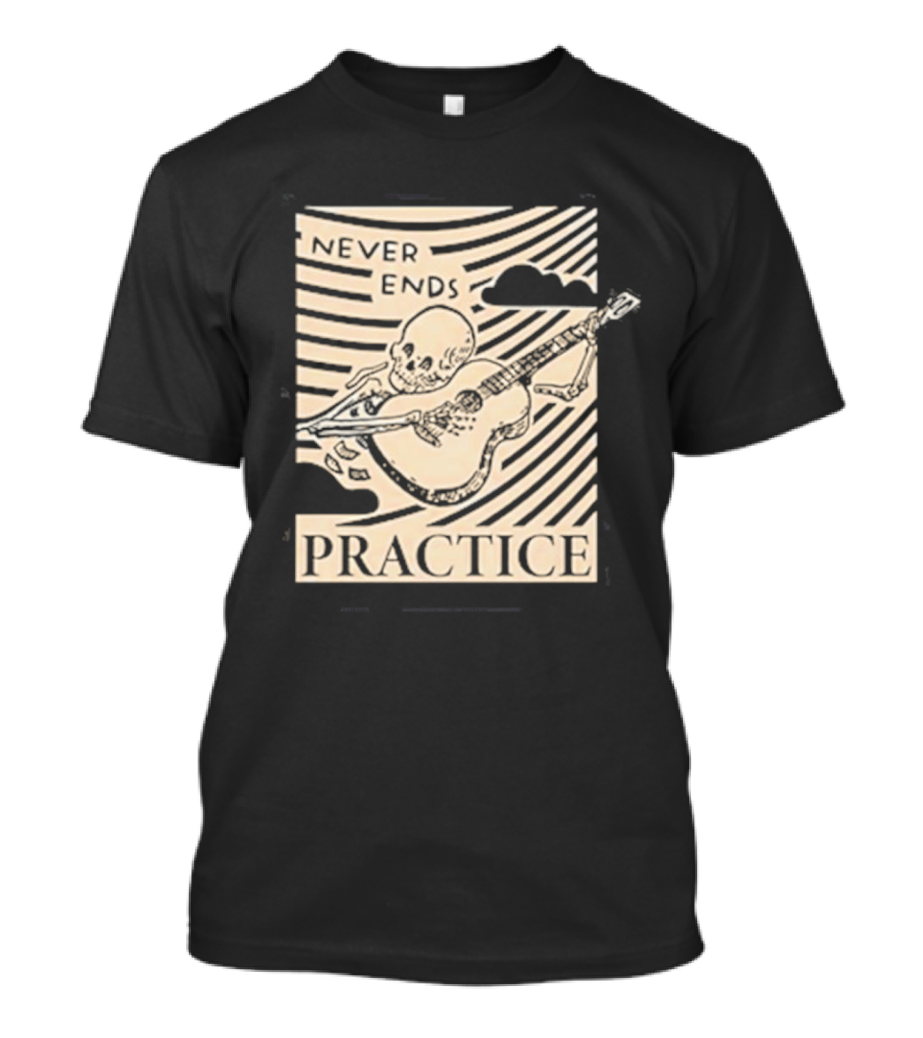 Never Ends Practice Skeleton Guitar Clouds T-Shirt