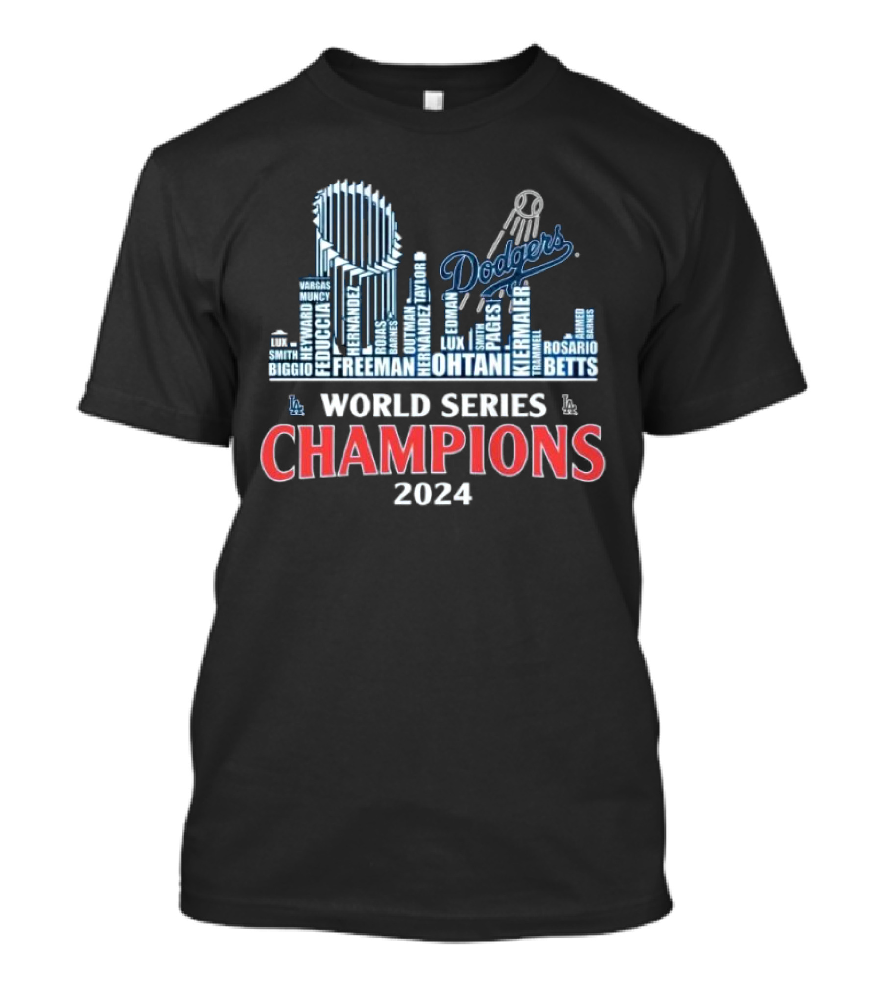 Los Angeles Dodgers Word Art World Series Champions 2024 Featuring Team Names T-Shirt