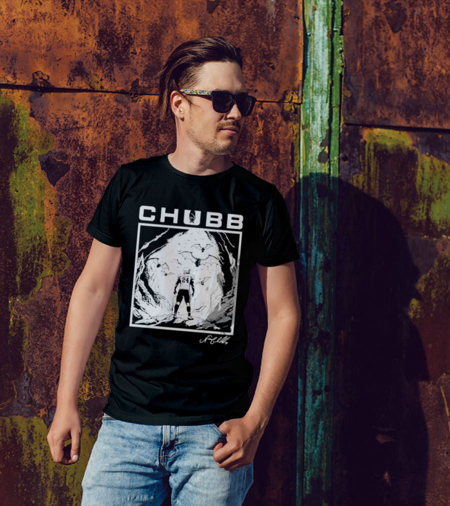 Chubb 24 Cleveland Football Bat Cave Fantasy Scene T-Shirt
