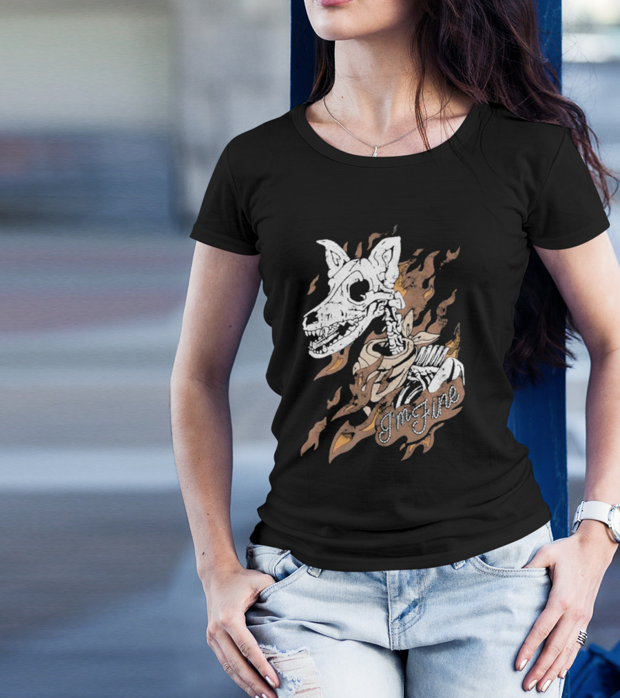 Otto By Kris I’m Fine Skeleton Dog Flames T-Shirt