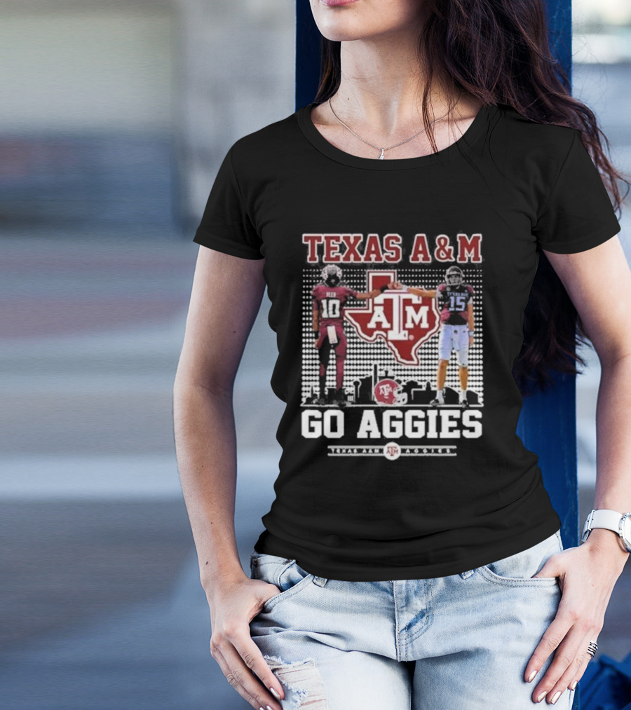 Texas A&M Aggies Football Players 10 And 15 Go Aggies Texas Map T-Shirt