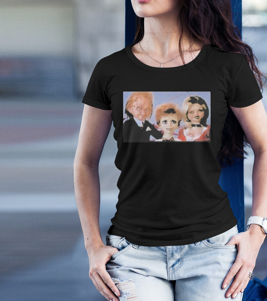 Chucky And Family Horror Characters In Distorted Family T-Shirt