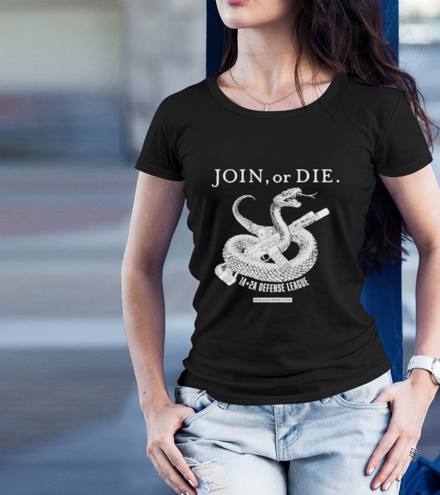 Join Or Die 1A + 2A Defense League Snake Rifle RealAlexJones T-Shirt