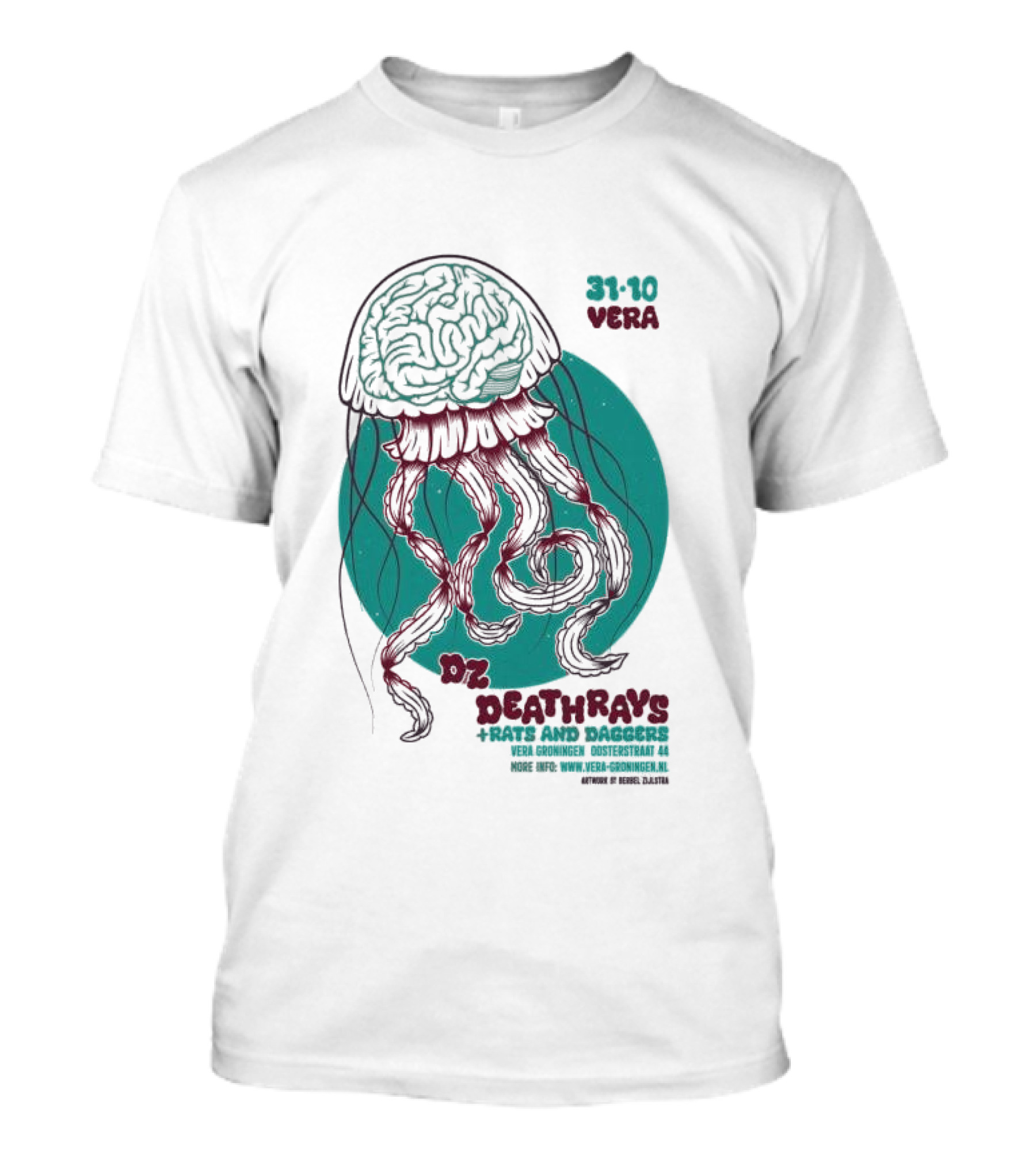 DZ Deathrays + Rats And Daggers Vera Groningen Dosterstraat 44 October 31 2024 Jellyfish Brain Art By Basqi Dalten T-Shirt