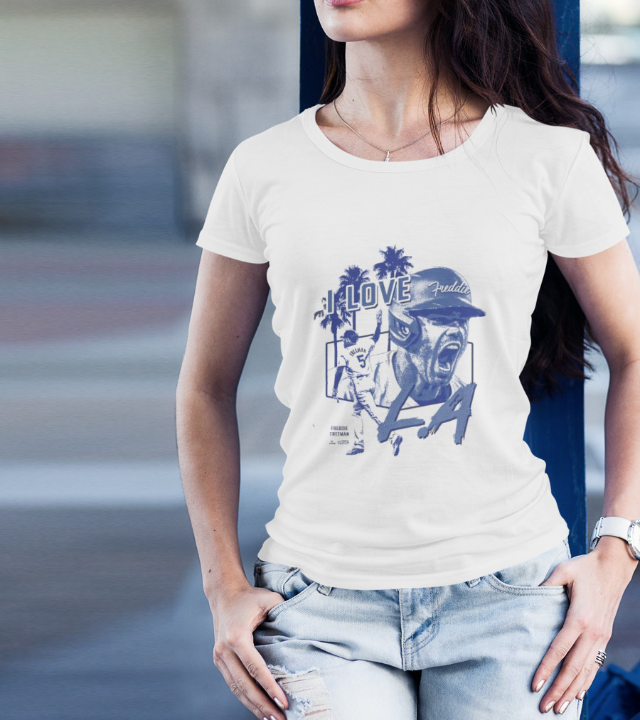 I Love LA Freddie Freeman Baseball Player Palm Trees Dodger Blue T-Shirt