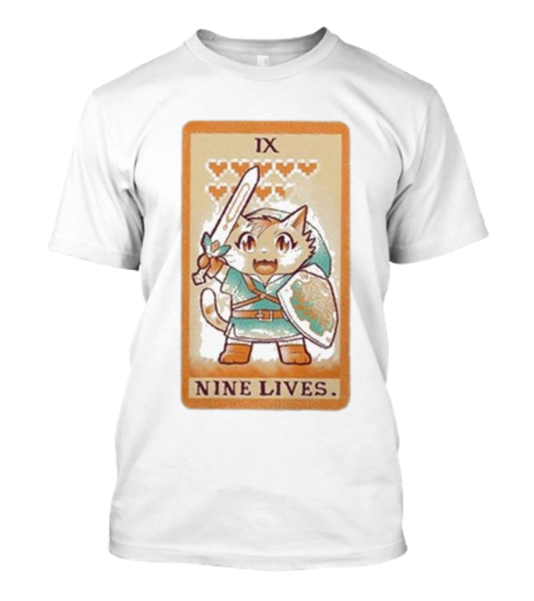 Nine Lives IX Tarot Cat Sword Shield Hearts T-Shirt