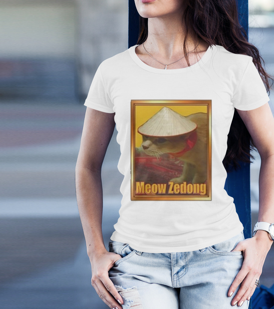 Funny Ahh Tees Meow Zedong Cat With Hat T-Shirt