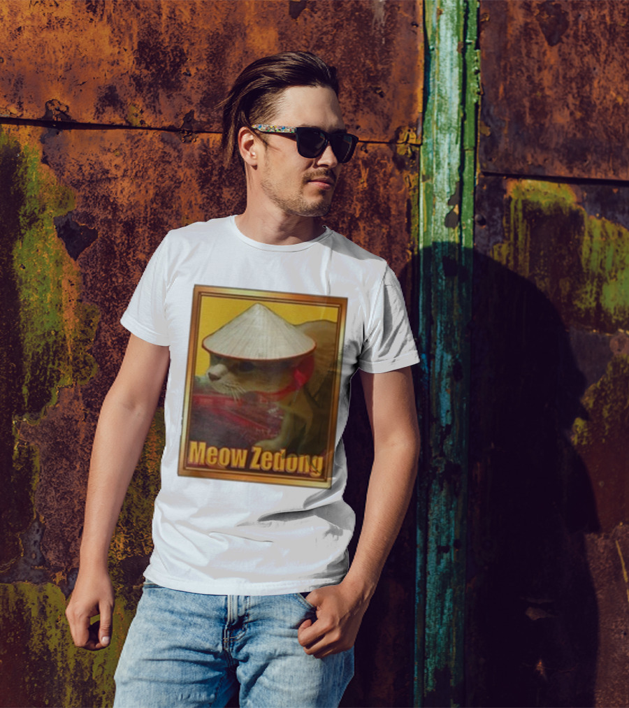 Funny Ahh Tees Meow Zedong Cat With Hat T-Shirt