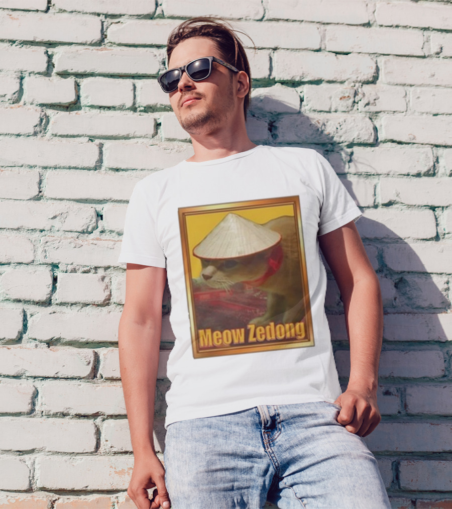 Funny Ahh Tees Meow Zedong Cat With Hat T-Shirt
