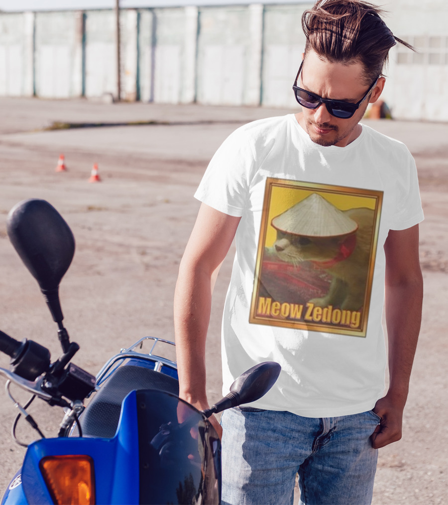 Funny Ahh Tees Meow Zedong Cat With Hat T-Shirt