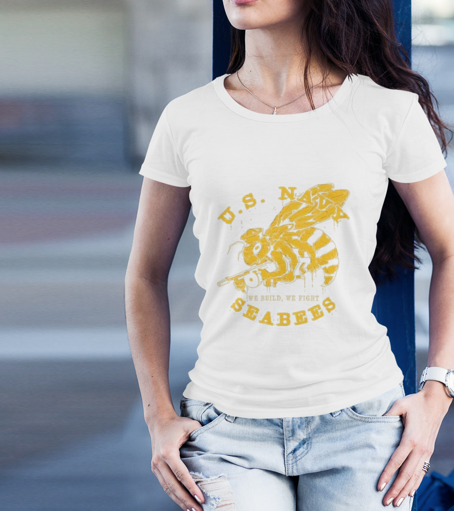U.S. Navy Seabees We Build We Fight Vintage Bee With Tool T-Shirt