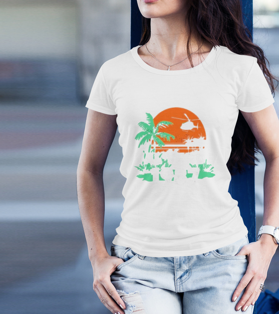 Val Verde 1987 Sunset Palm Trees Helicopter Scene T-Shirt