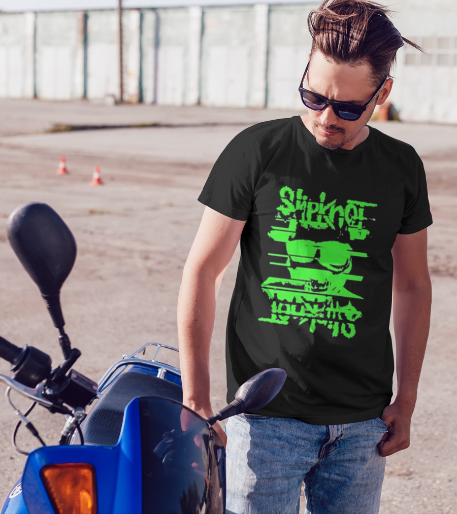 Slipknot The Thick Glitch Skull Neon Green T-Shirt