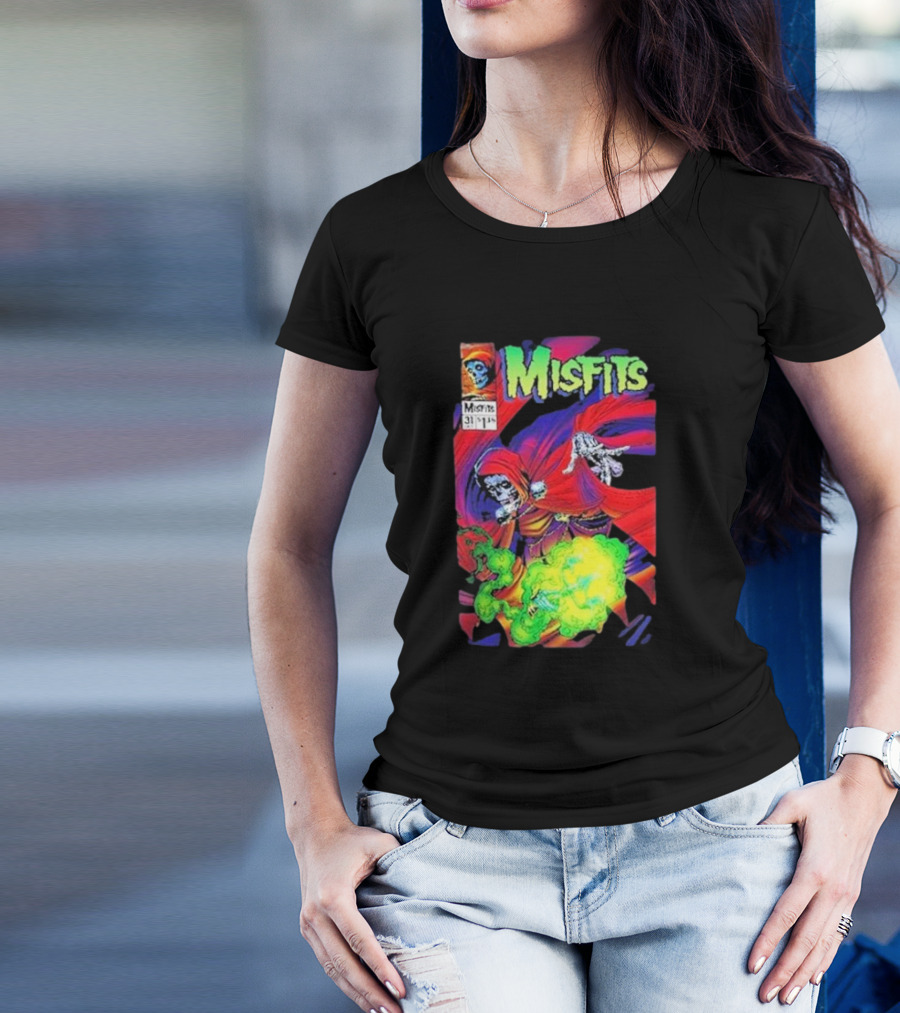 Misfits Oct 31 2024 Hell Fiend Skeletal Superhero With Green Flames T-Shirt