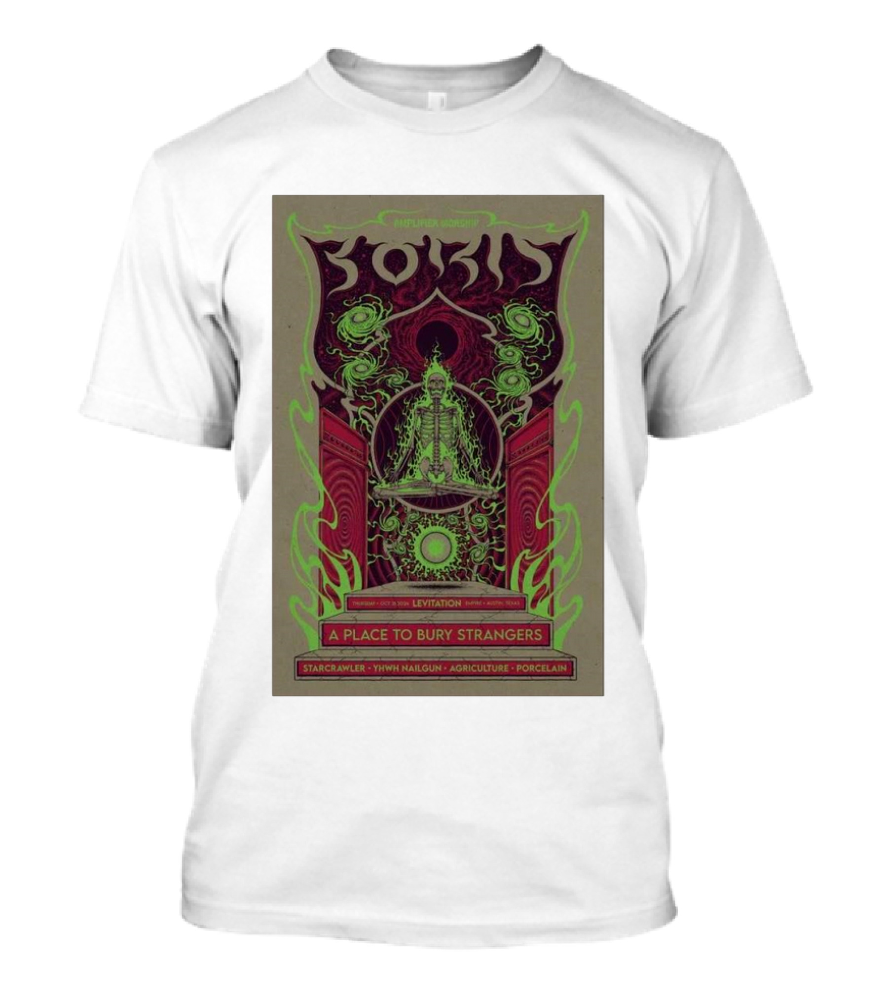 Boris Levitation October 31 2024 Austin TX A Place To Bury Strangers Starcrawler Yawn Mower Nailgun Agriculture Porcelain T-Shirt