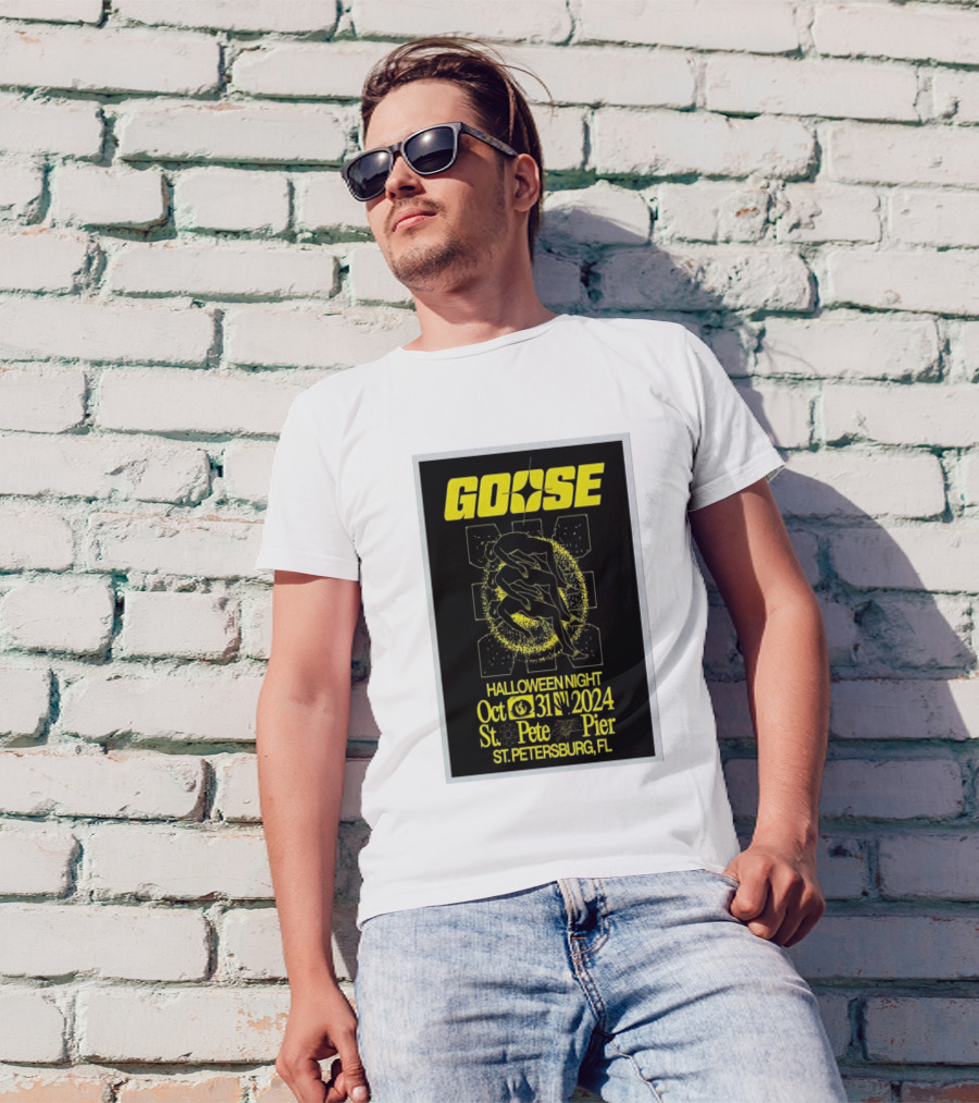 Goose Halloween Night Oct 31 2024 St Pete Pier St Petersburg FL Yellow Cosmic T-Shirt