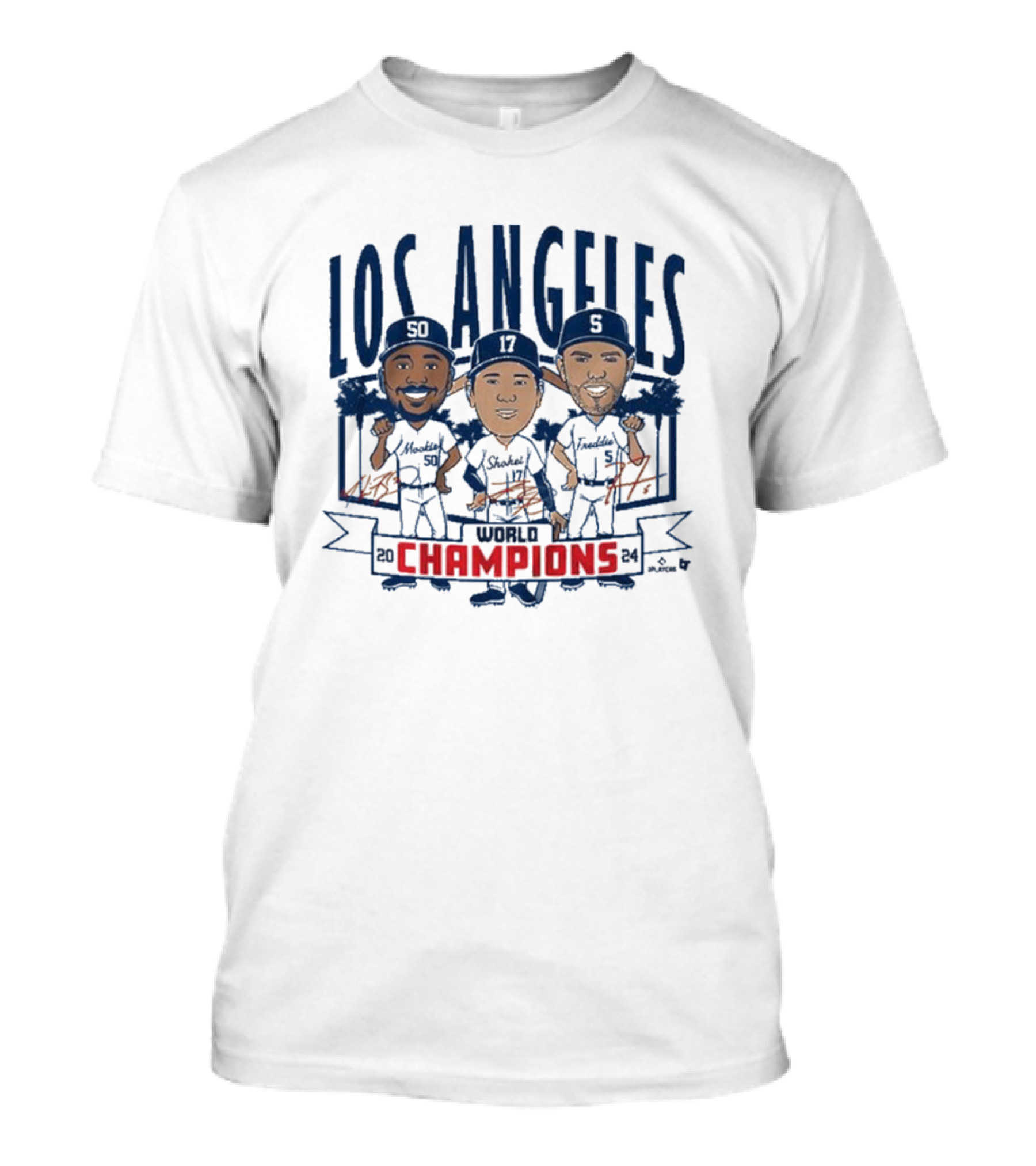 Los Angeles Baseball World Champions Mookie Shohei Freddie Caricatures T-Shirt
