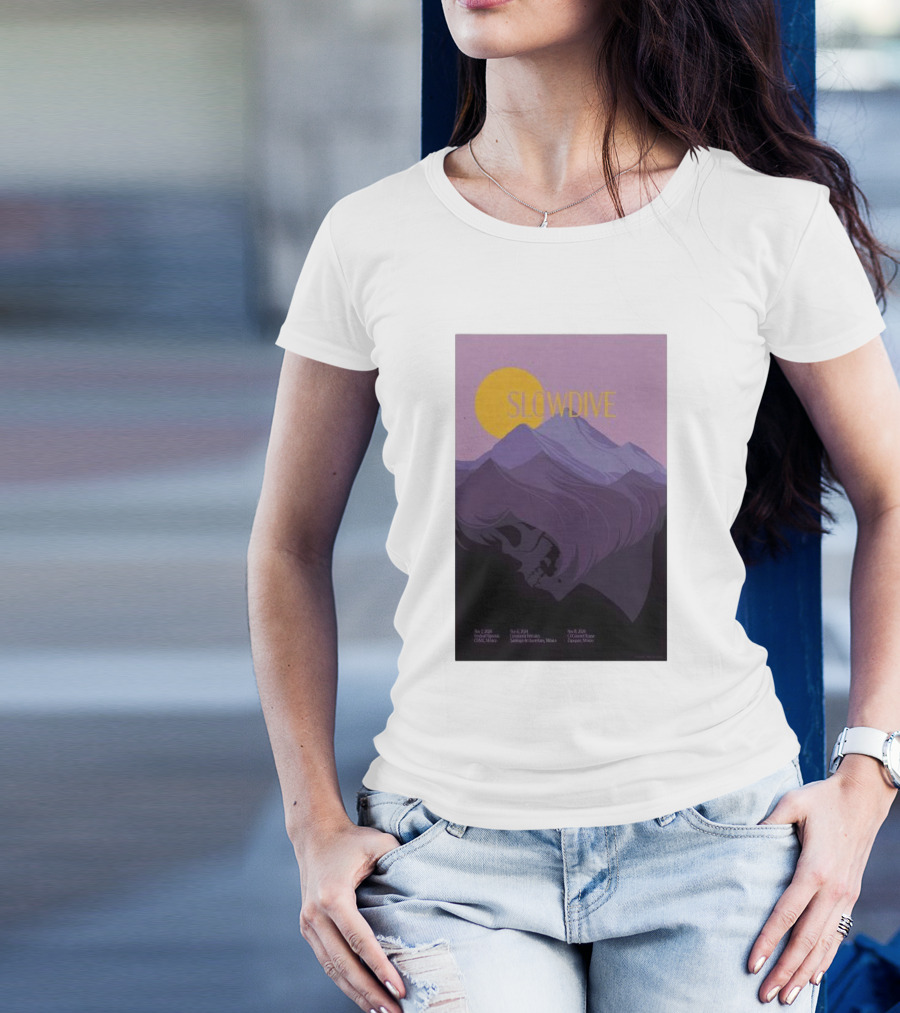 Slowdive Nov 02 2024 San Miguel Ajusco Mexico Tour Purple Mountain Skull T-Shirt