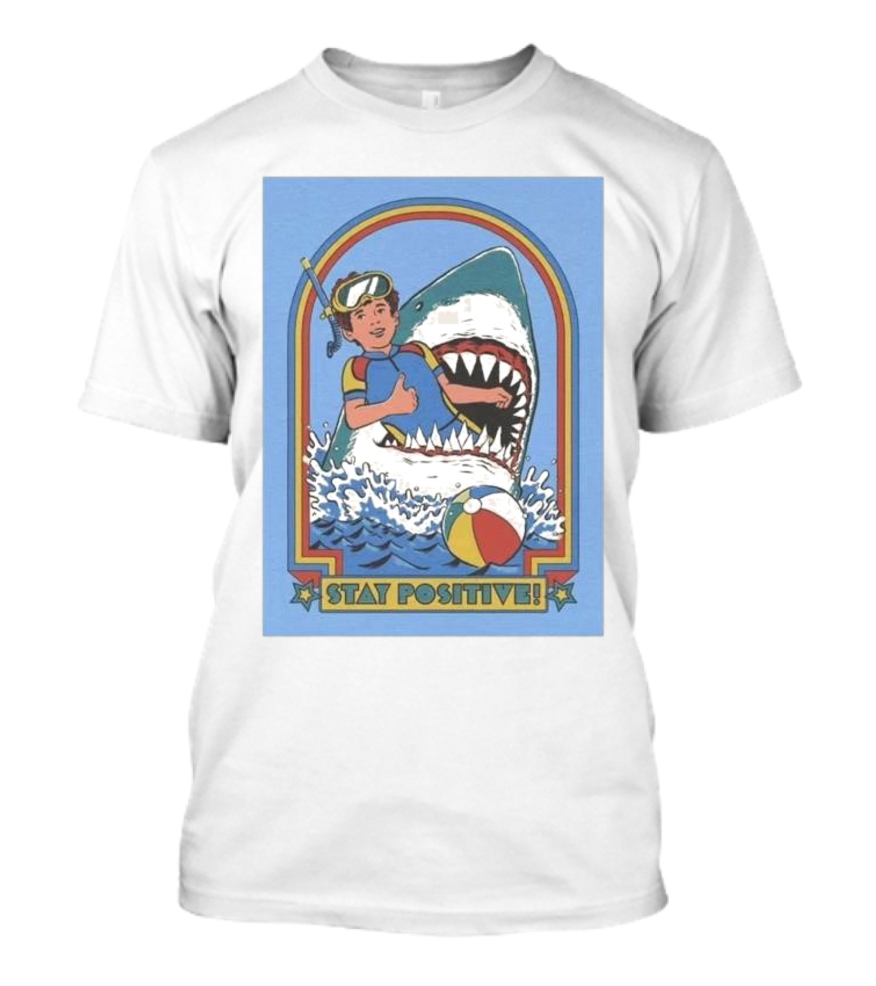 Stay Positive Shark Attack 80s Vintage Snorkeling Adventure T-Shirt