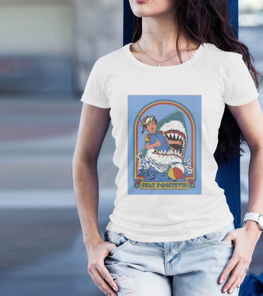 Stay Positive Shark Attack 80s Vintage Snorkeling Adventure T-Shirt