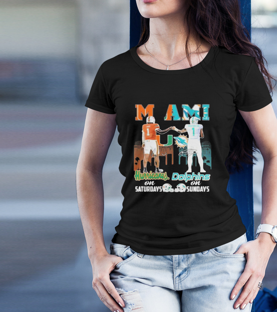 Miami Hurricanes On Saturdays Dolphins On Sundays T-Shirt