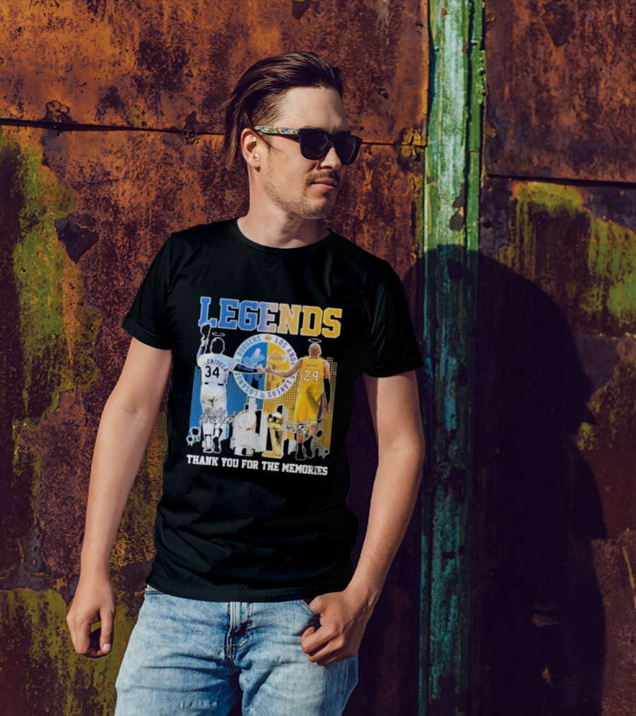 LEGENDS Dodgers Los Angeles Lakers Valenzuela Bryant Thank You For The Memories T-Shirt