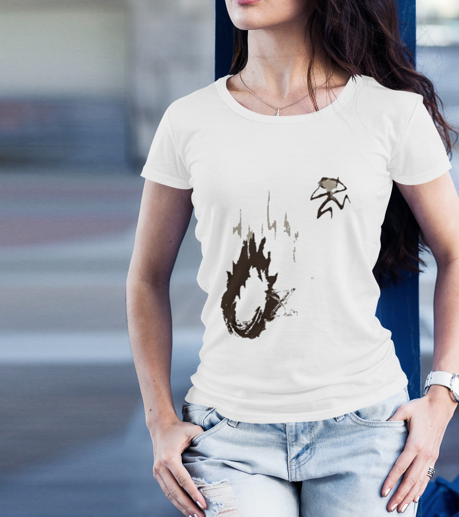Big Trouble Brown 2024 Stick Figure Jumping Over Fire Trail T-Shirt