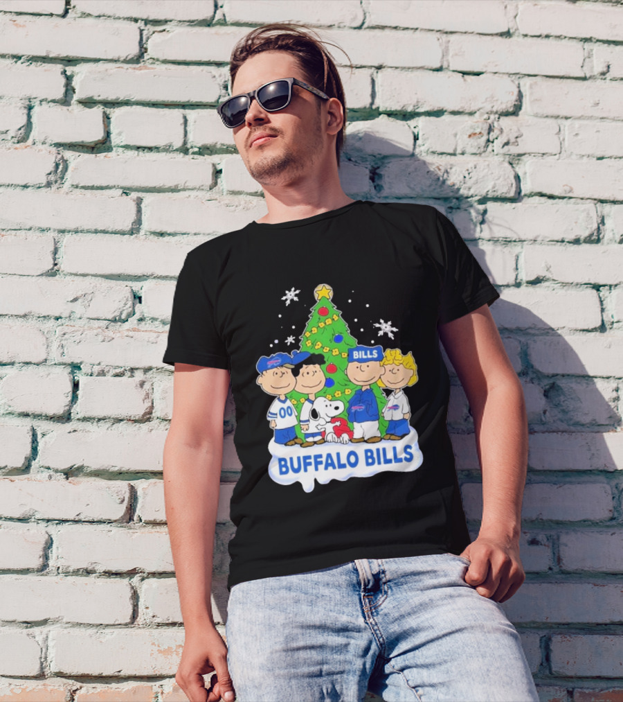Buffalo Bills Snoopy Christmas Tree Peanuts Characters Holiday Scene T-Shirt