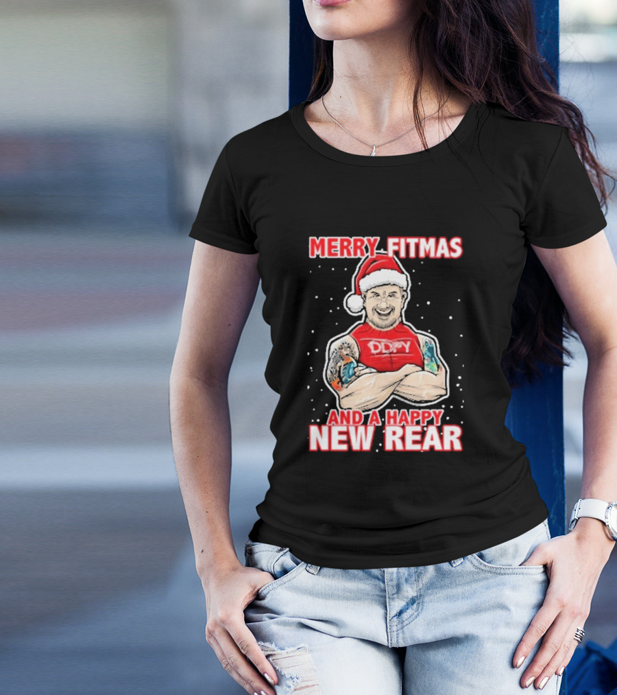 Merry Fitmas And A Happy New Rear DDPY Santa Hat Tattoos T-Shirt