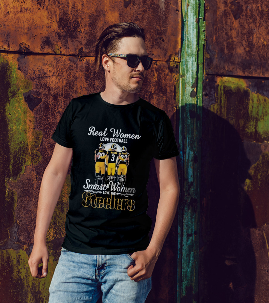 Real Women Love Football Smart Women Love The Steelers Signatures Watt Wilson Harris T-Shirt