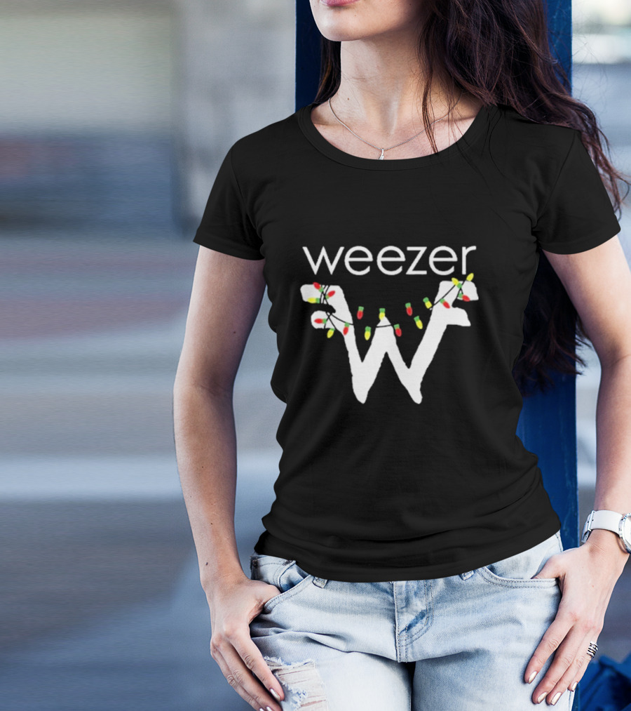 Weezer Holiday Lights 2024 Festive Logo With Christmas String Lights T-Shirt