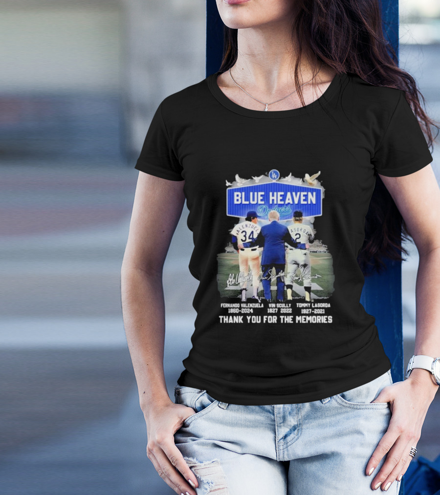 Blue Heaven Dodgers Thank You For The Memories Fernando Valenzuela Vin Scully Tommy Lasorda T-Shirt