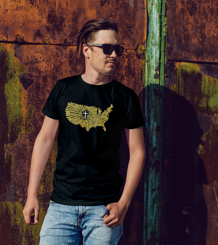 Christian Nationalism Cross In Radiating USA Outline Ccn T-Shirt