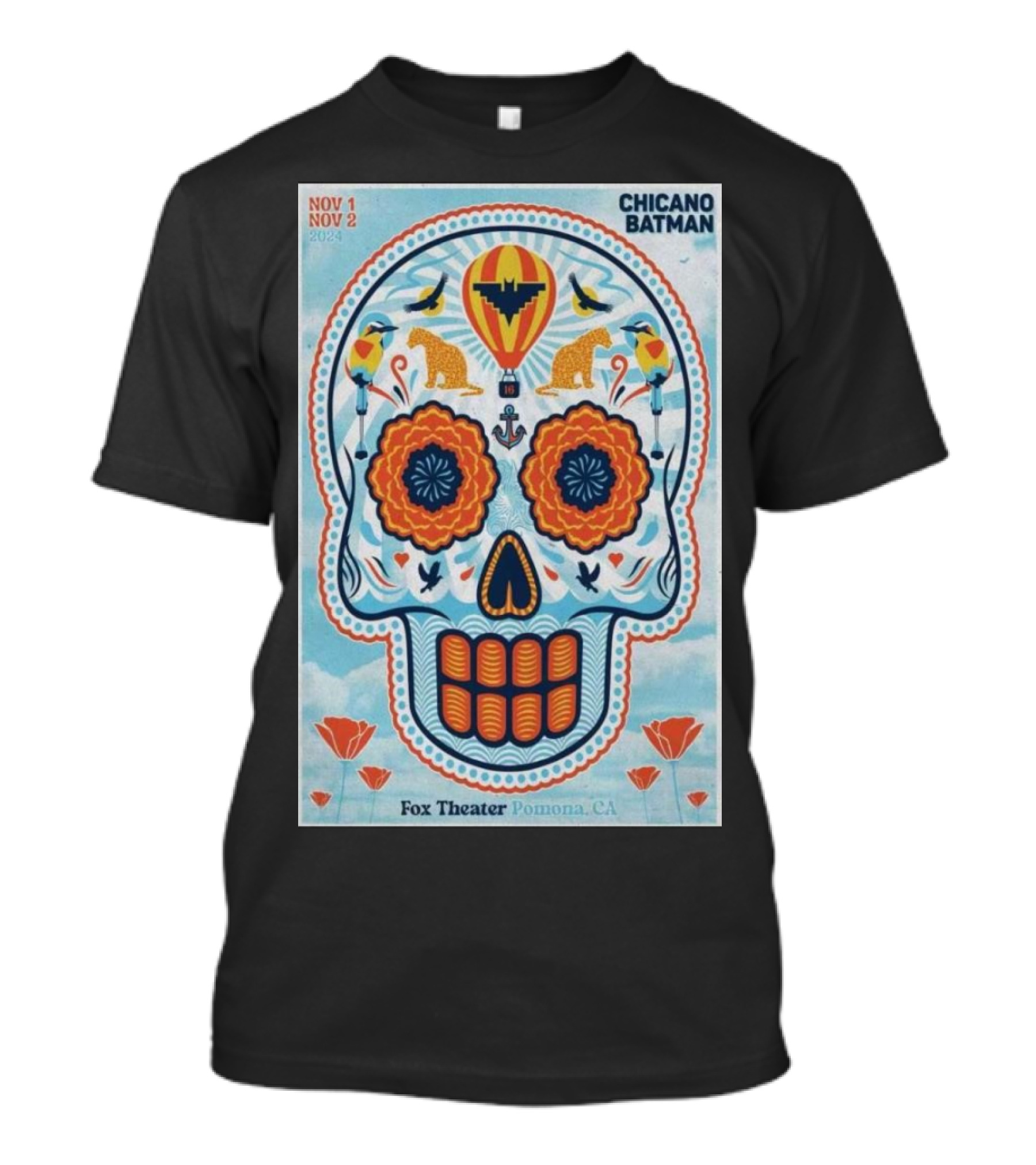 Fox Theater Pomona CA Chicano Batman Tour November 1-2 2024 Day Of The Dead Skull T-Shirt