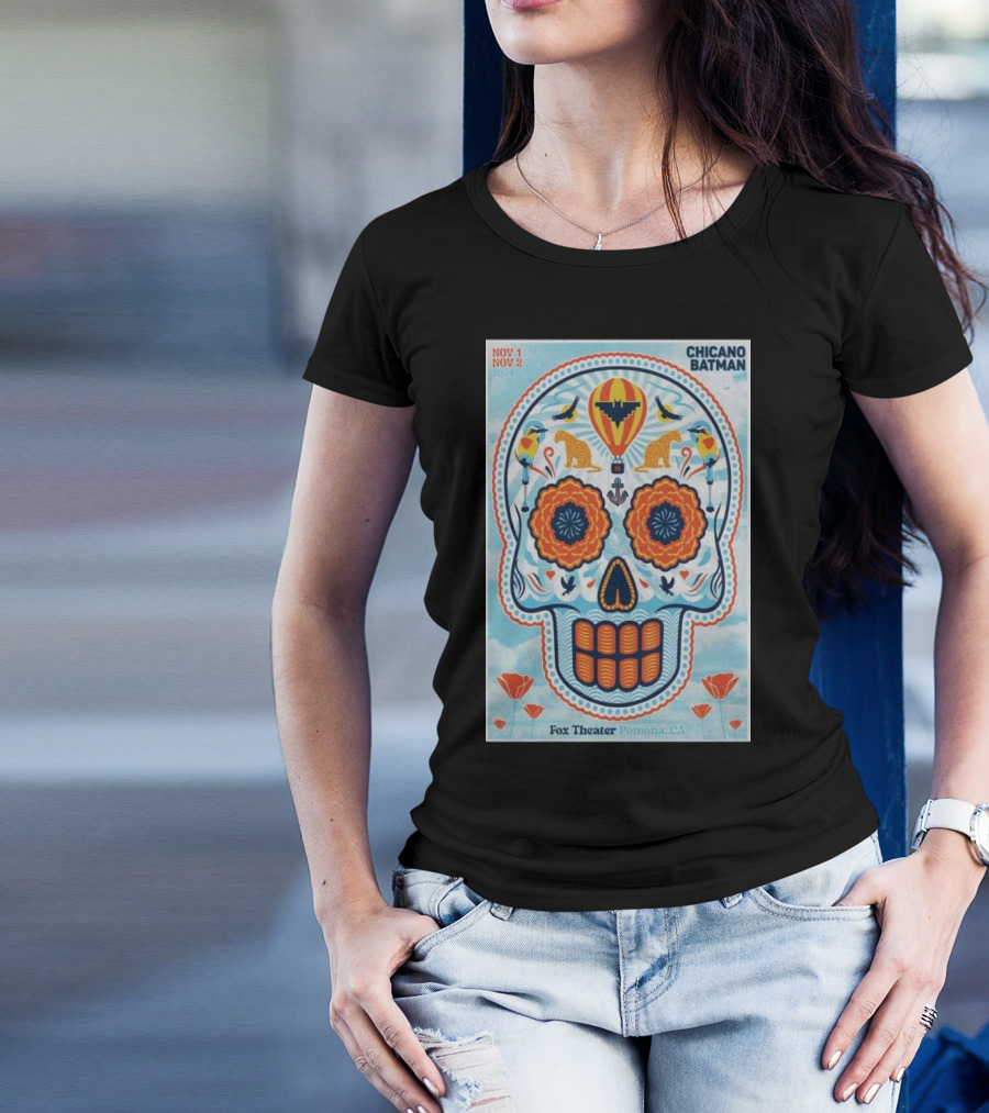 Fox Theater Pomona CA Chicano Batman Tour November 1-2 2024 Day Of The Dead Skull T-Shirt