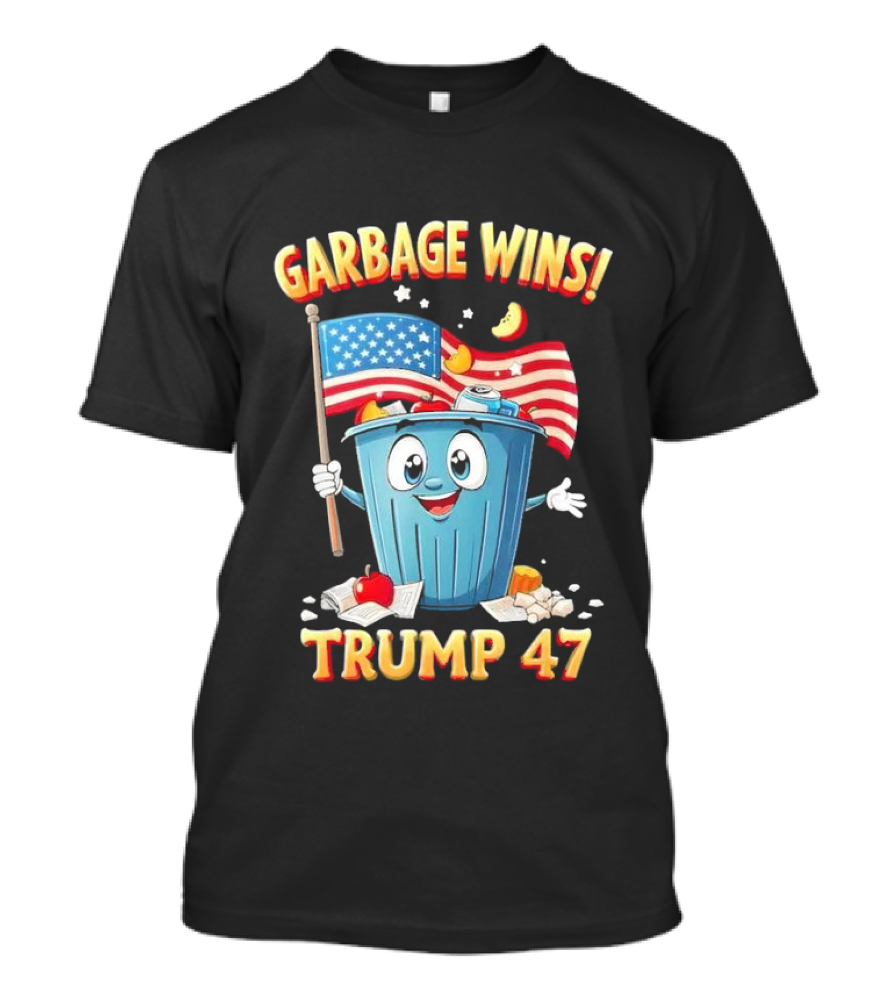 Garbage Wins Trump 47 American Flag Cartoon T-Shirt
